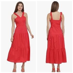 Maggy London Women's Ruffle V-Neck Halter Tiered Maxi Vacation Resort Event 6